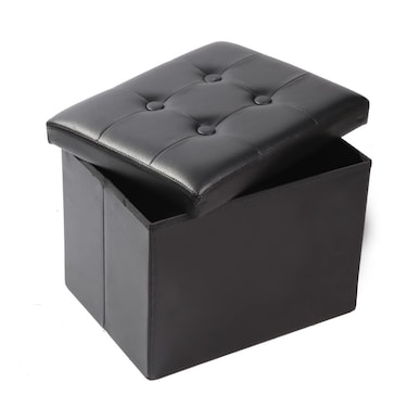 ALASDO Storage Ottoman Footrest Stool Small Ottoman with Storage Foldable Ottoman Leather Foot Rest Footstool Bench for Living Room 17x13x13inches Black