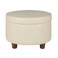 HomePop Large Leatherette Round Storage Ottoman with Removeable Lid, Cream
