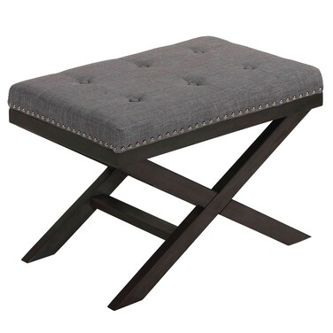 Cortesi Home Kayla Solid Wood X Legs Bench Ottoman, Grey