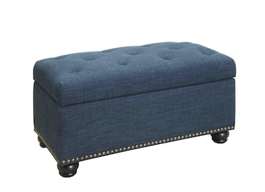 Convenience Concepts Designs4Comfort 7th Avenue Storage Ottoman, Dark Blue Fabric