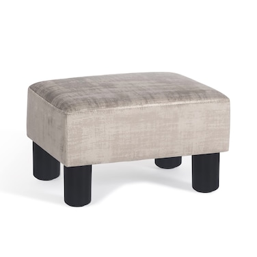 Deco De Ville 15" Mini Ottoman Footstool, Velvet Padded Footrest with Solid Wood Legs, Modern Rectangle Footrest for Couch, Granny Grey