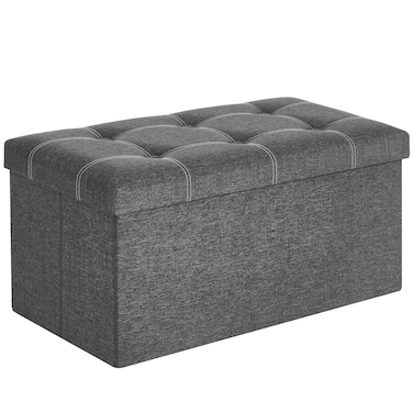 SONGMICS Ottoman Storage Bench, 21 Gal. Folding Chest with Breathable Linen-Look Fabric, Holds 660 lb, for Entryway, Living Room, Bedroom, Dark Gray ULSF001G01