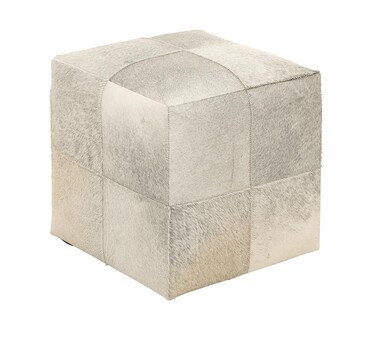 Deco 79 Leather Handmade Living Room Stool Cowhide Patchwork Ottoman, Foot Stool 16" x 16" x 16", Gray