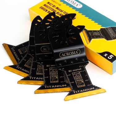Acroma 3-Piece M42 Bi-Metal Oscillating Multitool Blades &ndash; 8% Cobalt, Titanium Coated for Metal, Wood, and Plastic &ndash; Universal Fit (Not for Starlock) - BMB50003