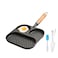 JUSTUP Nonstick Frying Pan,3-Section Cast Iron Egg Pan Divided Pan with Wooden Handle,3-in-1 Versatile Breakfast Pan,Mini Skillet Pan for Egg,Steak and Burgers (Black)