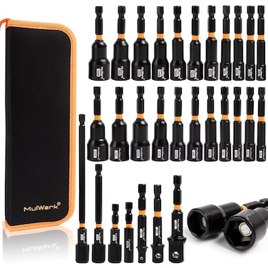 MulWark 16 Piece Magnetic Nut Driver Set, Impact drill socket adapter, SAE, and Metric Nut Driver Set Includes Magnetic Bit Holder, Quick Release Extension with Storage Bag