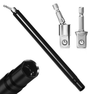 Swozzto 9/16" (12inch) Hollow Socket with 360&deg; Rotatable 1/2" Impact Grade Socket Adapter,Hollow Nut Driver with 1/4" Hex Shank,Suitable for Ceiling Long Thread Bolt Fastening Applications