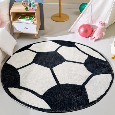 LIULA Black Soccer Soft Plush Round ABC Rug for Kids Room 4 ft Alphabet Rug Non Slip Nursery Rug Bedroom Playroom Rug Washable Classroom ABC Circle Rug for Kids Baby Toddlers