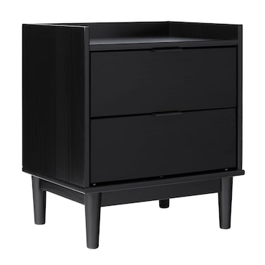 Walker Edison Mid-Century Modern Solid Wood 2-Drawer Nightstand, 20 Inch, Black