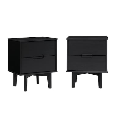 Walker Edison Brynn Modern Solid Wood Groove Handle Nightstands, Set of 2, Black