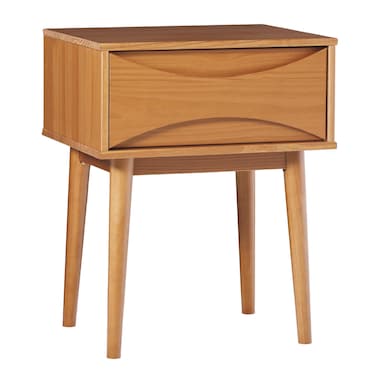 Walker Edison Modern Solid Wood Retro 1-Drawer Nightstand, 25 Inch, Caramel
