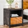 Bme Madia Wood Nightstand, Fully Assembled Mid-Century Modern Side Table in Black and Teak Brown, Elegant Bedroom Decor with Unique Pattern, Ideal for Adding Style to Bedroom or Living Room