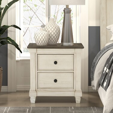 Lexicon Penza 2-Drawer Nightstand, Antique White/Rosy Brown