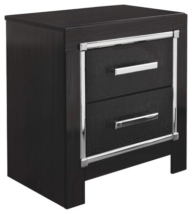 Signature Design by Ashley Kaydell Glam 2 Drawer Nightstand with Faux Alligator Panels &amp; Chrome-Tone Accents, 24.41" Tall, Black
