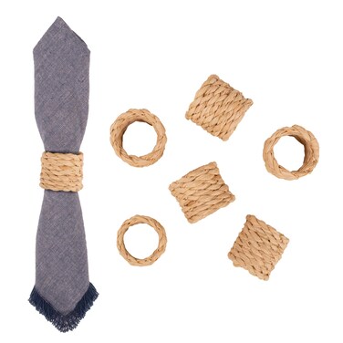 KAZI Essentials Napkin Rings Set of 6, Boho Natural Woven Raffia Napkin Rings, Eco-Friendly Napkin Holders Handmade by African Artisans, Coastal, Nautical, Farmhouse D&eacute;cor (Natural)