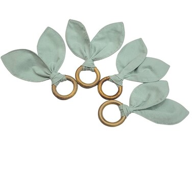 Maison Charl&ocirc;   Set of 4 Bunny Ears Napkin Rings   Home Decor, Dining Table Decor   Easter Decorations for Table   Water Green