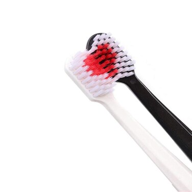 Katartizo 2 Pcs Toothbrushes Black and White Heart Shaped Couple toothbrushes eco Friendly Nano toothbrushes Dental Care Brush Manual Toothbrushes one Size