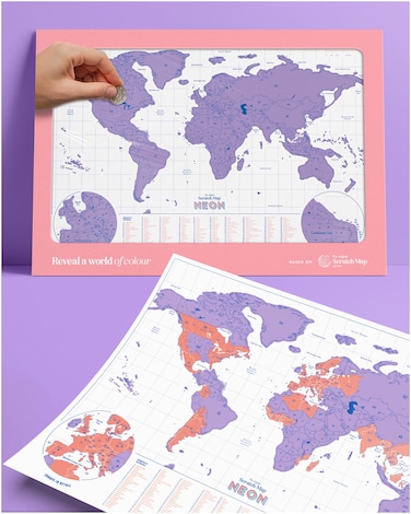 Luckies Scratch Map Neon   Travel Map &amp; Scratch Off World Map   Scratch Map   World Map Scratch Off Map   Travel Map To Scratch Off Travels   World Map Scratch Off   Ideal Travel Gifts   Purple