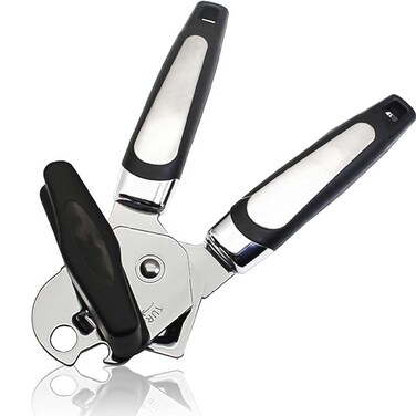 SiaCroly Manual Can Opener, Stainless Steel Tin Openers for Arthritis Hands, Magic Can Openers That Work with Non-Slip Handle, Multifunction Handheld Bottle Opener for Kitchen (Black)