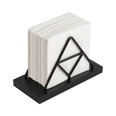 Napkin Holder, Metal Wire Triangle Shape &amp; Wooden Paper Towel Holder, Napkin Holder for Table, Modern Napkin Holder for Kitchen, Table Decor, Cocktail Bar (Black)