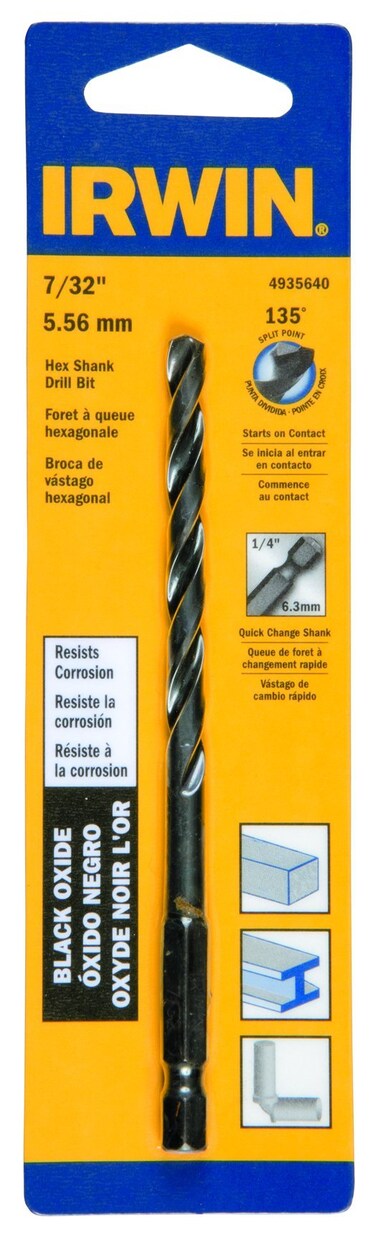 Irwin Tools 4935640 Oxide Hex Shank Drill Bit, 7/32-Inch, Black