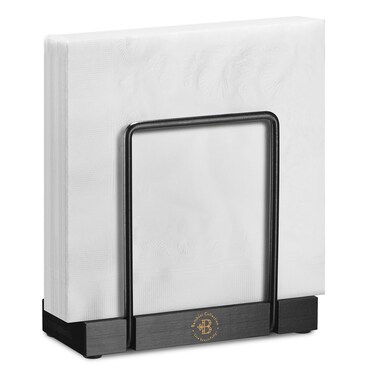 Napkin Holder for Table - Modern Black Napkin Dispenser, Bamboo and Iron Design, Non-Slip, Suitable for Kitchen, Dining, Farmhouse, Cocktail, Picnic, Bar, Outdoor Use - Holds Paper Napkins, Mail, Bill