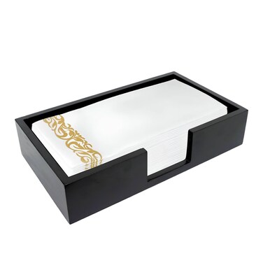 Guest Towel Napkin Holder, Wood Paper Hand Towel Holder Tray, Disposable Hand Towel Holder Caddy, Flat Dinner Napkin Holder for Table, Napkin Holder for Kitchen Bathroom, Black Rectangular