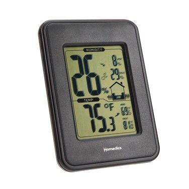 Homedics HM100 Indoor Humidity Monitor, Easy-Read Hygrometer to Monitor Indoor Air Comfort, Fahrenheit and Celsius, Battery-Operated Room Thermometer for Home