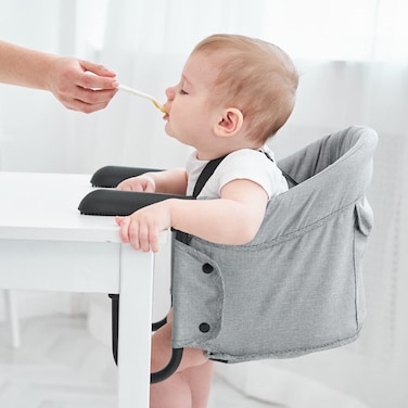 PandaEar Hook on Booster Quick Seat for Baby  Clip on Table High Chair for Home &amp;Travel  Portable Fold-Flat High Load Design -Grey