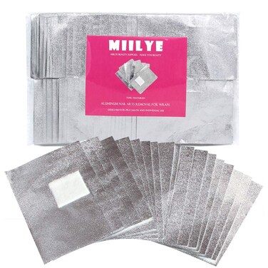 MIILYE Nail Polish Remover Foil Wraps for Acrylic/Dip Powder/UV/Gel/Polish Varnish Soak-off Removal, with Pre-attached Lint Free Pad (300x Nail Gel Polish Remover Wraps)