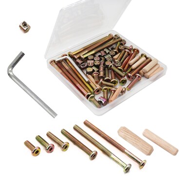 binifiMux Crib Hardware Screws, 70 Pcs M6 Furniture Barrel Nut Bolt Assortment Kit, Hex Socket M6 x 15mm/ 20mm/ 25mm/ 45mm/ 75mm/ 80mm Crib Bolt Barrel Nut and Wood Dowel Pins