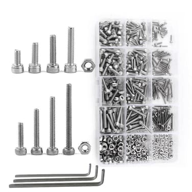 NUZAMAS 480 Pieces M2 M3 M4 304 Stainless Steel Hex Socket Cap Head Bolts and Nuts Assortment &amp; Key Wrench Kit with Storage Box