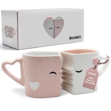 MIAMIO - Coffee Mugs/Kissing Mugs Set Ceramic with Gift Box (Pink)