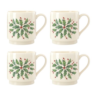 Lenox Hosting The Holidays 4Pc Stackable Mug Set, 4 Count (Pack of 1), Red &amp; Green