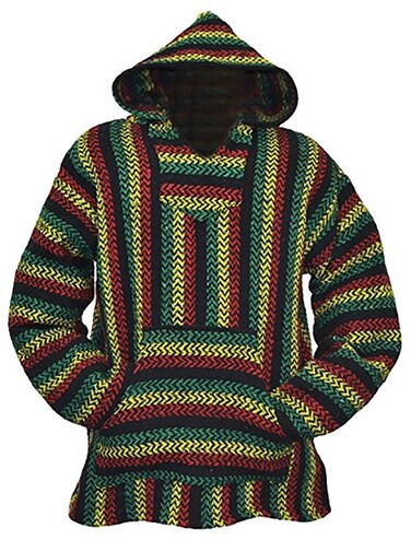 Baja Joe Striped Rasta Hoodie Woven Eco-Friendly Pullover (XXX-Large, Rasta)