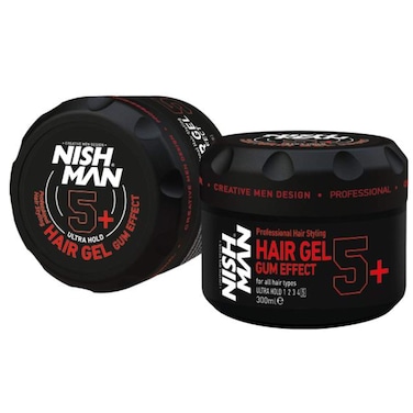 nishman Hair Styling Series (5+ Ultra Hold Styling Gel Gum Effect, 300ml)