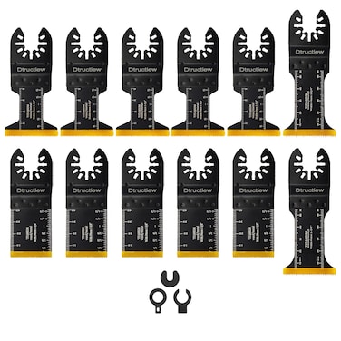 DTRUCTIEW 12 PCS Titanium Oscillating Saw Blades for Metal Nails Hard Material and Wood Plastic, Multi Tool Blades Kits Fit Dewalt Bosch Worx Milwaukee Ryobi (12PCS)