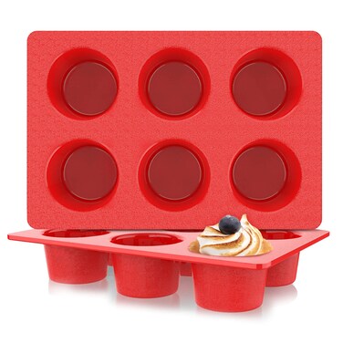 Jumbo Muffin Pan Silicone, European LFGB Cupcake Pan 6 Cups, Non-Stick Deep Cupcake Baking Pan, Silicone Large Muffin Molds, Muffin Tins BPA Free, Set of 2 Red