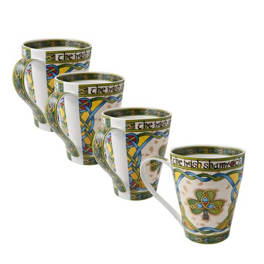 Royal Tara Ceramic Irish Shamrock Mug - Irish Weave Kitchenware Housewarming Gift Bone China Teapot Tea Bag Holder Set of Irish Cups (4 Shamrock Mugs), medium