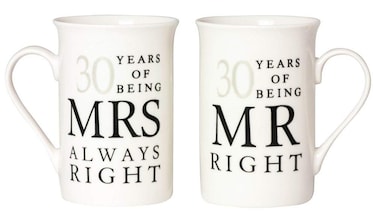Haysoms Ivory White 30th Anniversary Mr Right &amp; Mrs Always Right Ceramic Mug Gift Set