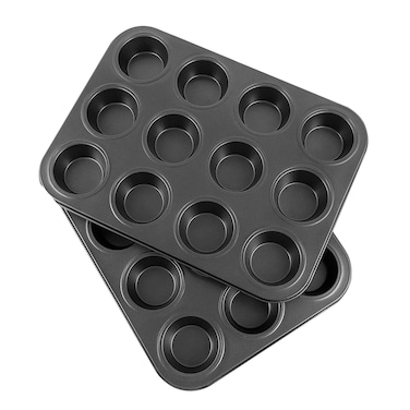 Flexzion Muffin Tray Cupcake Baking Pan 2 Pack, 12-Cup Nonstick Carbon Steel Muffin Tins Non-Stick Cupcake Tin Bakeware Accessories for Baking Cupcakes Muffin Brownies Snacks, Easy Clean, Fridge Safe