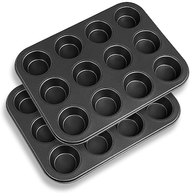 2 Packs Nonstick Round Muffin Baking Pan Tin, 12-Cup Muffin Tin, Cupcake Pans, Cheesecake Pans, Carbon Steel, Black