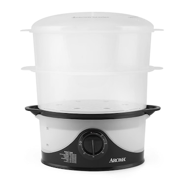 Aroma Housewares 6Qt. 2-Tier Food Steamer, Dishwasher Safe (AFS-140B), Black, 6 Liter