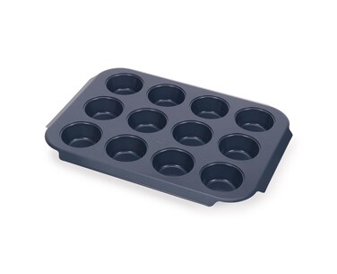 Joseph Joseph Nest&trade; Bake 12-Cup Non-Stick Muffin Tray, Carbon Steel, Easy-Pull Handles, Stackable, Space-Saving Design, 10-Year Guarantee