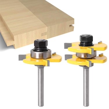 2 pcs Tongue and Groove Router Bit 1/4" Shank Grooving Router Bits T Shape 3 Teeth Wood Milling Cutter&hellip;