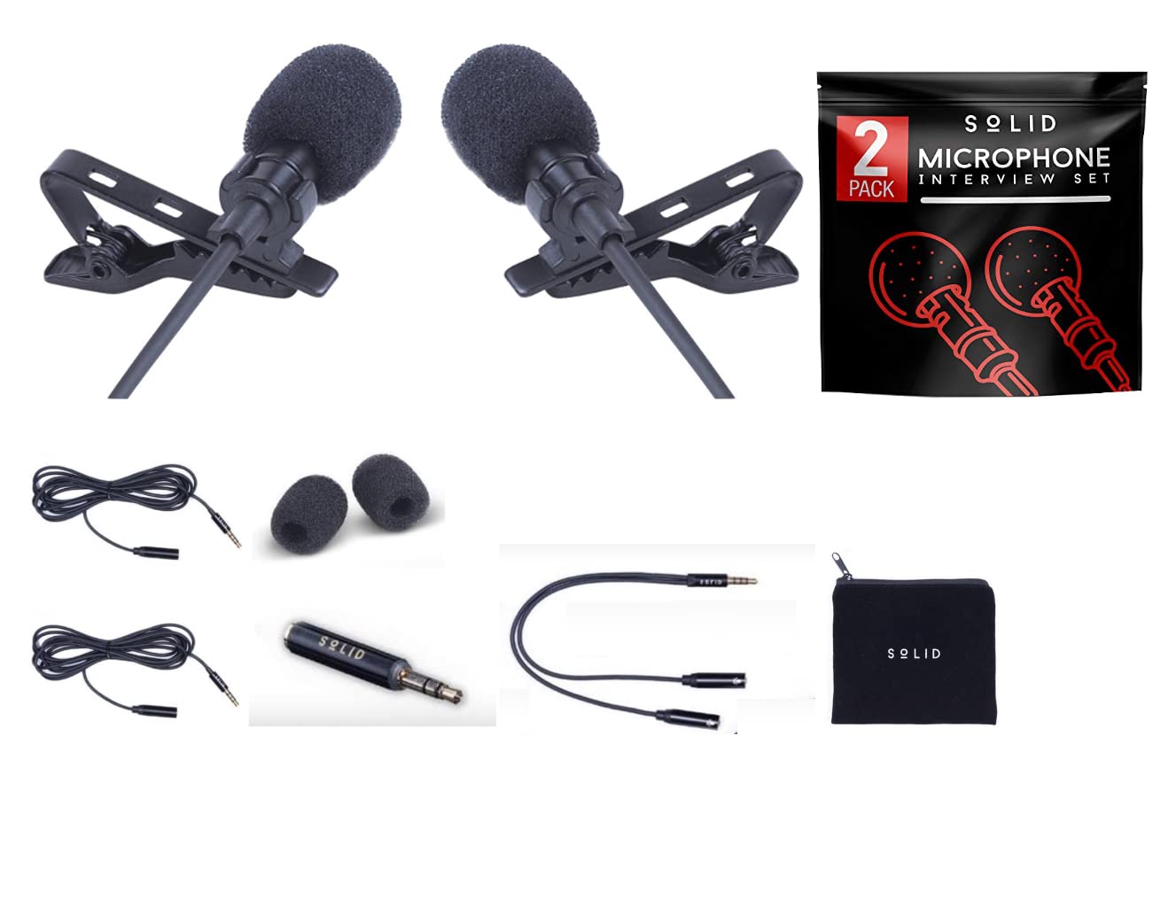 solid Solid Clip On Lavalier Lapel Microphone 2 Pack