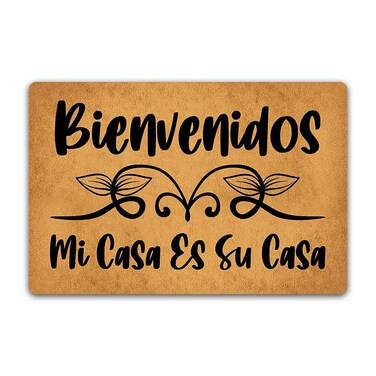 LuckyChu Bienvenidos Mi Casa ES Su Casa Funny Floor Mat Rug Non-Slip Entrance Indoor Outdoor Bathroom Kitchen Home Doormat Rubber 23.6 by 15.7 inch