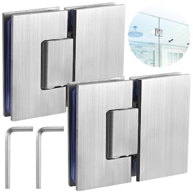 Glass Shower Door Hinges 180 Degree 2 Pack, Frameless Glass to Glass Hinge for 8mm-12mm, Stainless Steel Door Hinges, Heavy Duty Bathroom Door Hinges