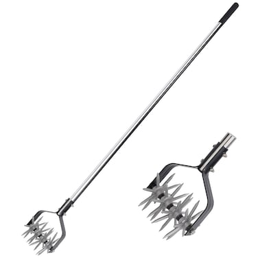 BARAYSTUS Rotary Cultivator Tool, Adjustable Garden Hand Tiller Cultivator, Long Handle Rotary Cultivator, Aerate, Weed, Plant, Garden Cultivator for Soil Mixing or Reseeding Grass