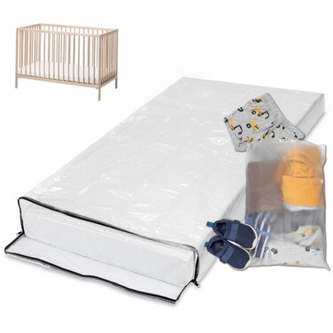 Wenses Crib Mattress Storage Bag with Zipper, 5 Mil Clear Plastic Cover for Moving, Includes Accessory Bags